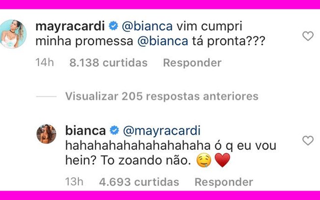 Bianca Andrade responde Mayra Cardi no Instagram