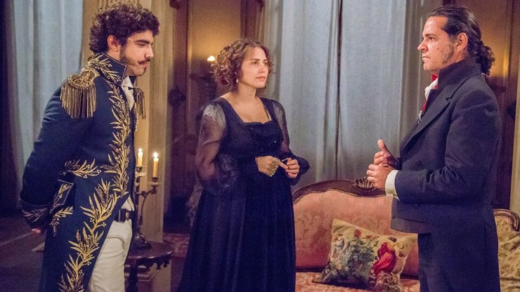 Pedro vê Leopoldina conversando com Bonifácio em