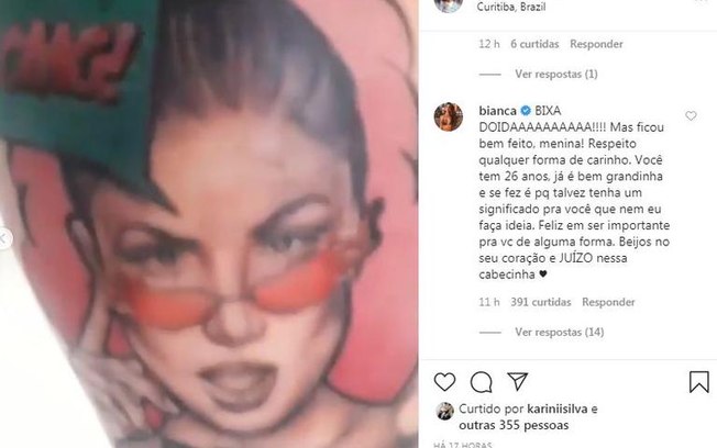 Tatuagem com o rosto de Bianca Andrade