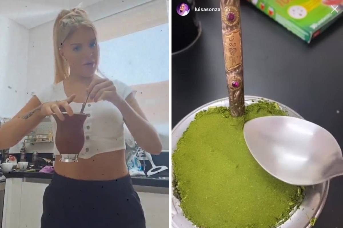 Luiza Sonza usa Bomba para fazer chimarrão com iniciais dela e de Whindersson Nunes