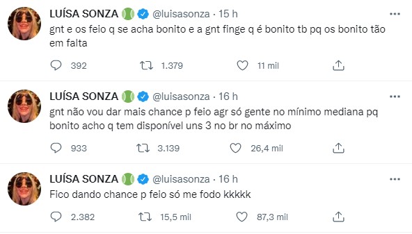 Luísa Sonza desabafa e fala que não vai dar mais 'chance pra gente feia'